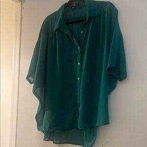Women's oversized flowy see through Green button up forever 21 Blouse